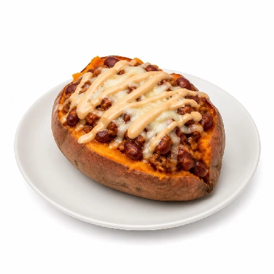 HelloFresh Chili-Loaded Sweet Potatoes with Monterey Jack and Hot Sauce Crema