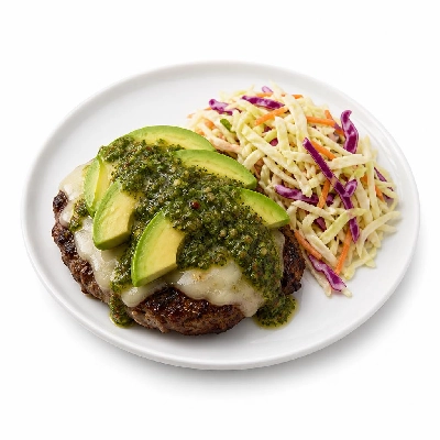 HelloFresh Chimichurri Burgers with Avocado Monterey Jack and Cabbage Slaw