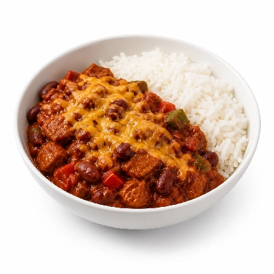 HelloFresh Chipotle Seitan Chili with Bell Pepper Cheddar and Jasmine Rice