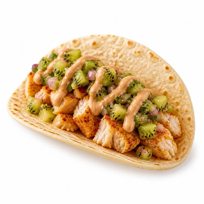 HelloFresh Chipotle-Spiced Tilapia Tacos with Kiwi Pico De Gallo and Chipotle Crema