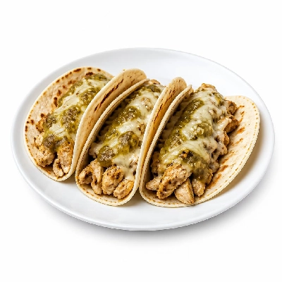 HelloFresh Chopped Chicken Thigh Tacos with Poblano Pepper Green Salsa and Monterey Jack Cheese