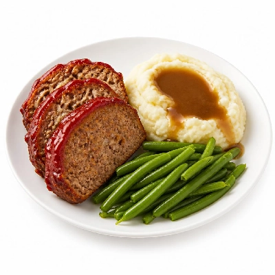 HelloFresh Classic Meatloaf and Mash with Ketchup Glaze Gravy Green Beans
