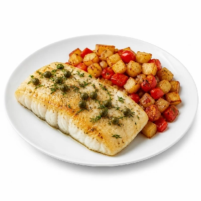 HelloFresh Cod En Papillote with Brown Butter Caper-Sauce Dill and Red Pepper-Potato Hash