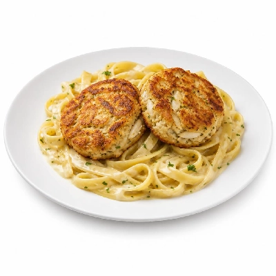 HelloFresh Crab Cakes Piccata over Fresh Tagliatelle Pasta