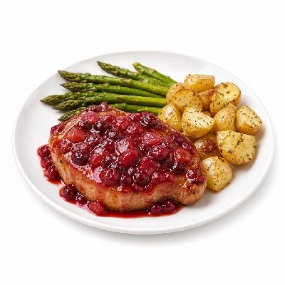 HelloFresh Cranberry Apple Pork Chops with Asparagus and Herbed Potatoes