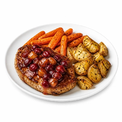 HelloFresh Cranberry Apple Pork Chops with Roasted Baby Carrots and Herbed Potatoes