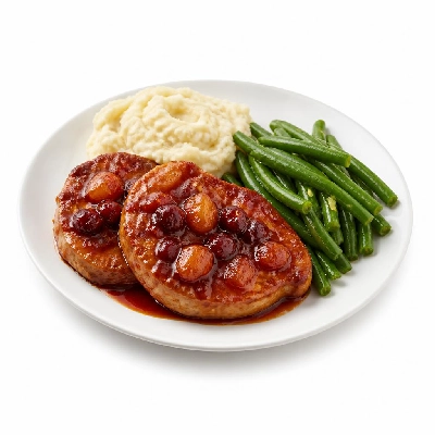HelloFresh Cranberry Pineapple Pork Chops with a Potato Cauliflower Mash and Green Beans