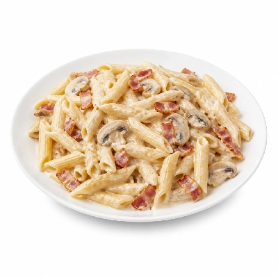HelloFresh Creamy Bacon & Mushroom Penne with Capsicum Salad Parmesan