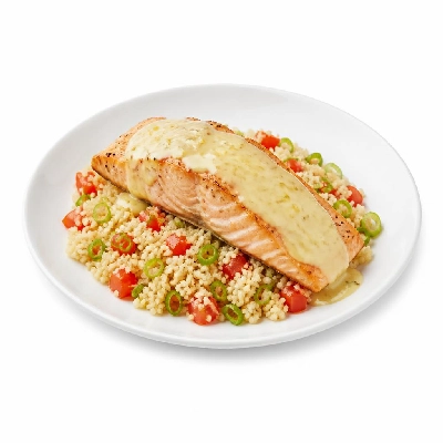 HelloFresh Creamy Lemon Salmon over Tomato Scallion Couscous