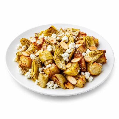 HelloFresh Crispy Artichoke & Patatas Bravas Salad with Goat Cheese Toasted Almonds
