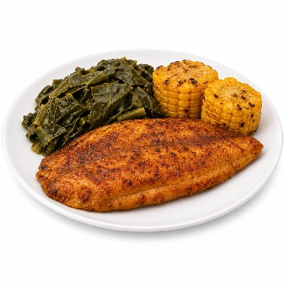HelloFresh Crispy Cajun Catfish with Collard Greens and Grilled Corn