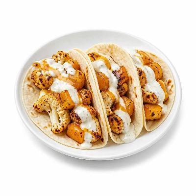 HelloFresh Crispy Cauliflower and Squash Tacos with Yogurt Crema a Chili Honey Drizzle