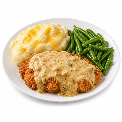 HelloFresh Crispy Chicken in Roasted Garlic Sauce with Cheesy Mash and Green Beans