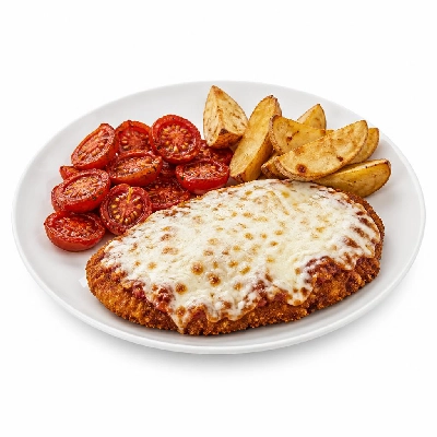 HelloFresh Crispy Mozzarella Chicken with Roasted Tomatoes and Potato Wedges