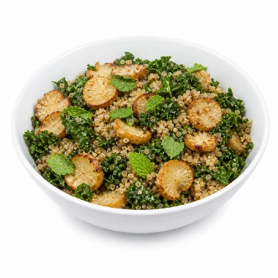 HelloFresh Crispy Sunchoke and Quinoa Salad with Tuscan Kale Mint