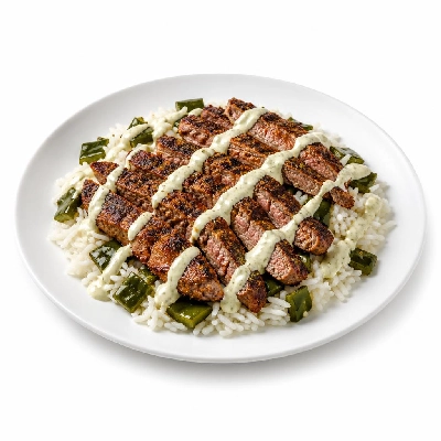 HelloFresh Cuban-Spiced Steak with Poblano Peppers Rice and Garlic Lime Crema