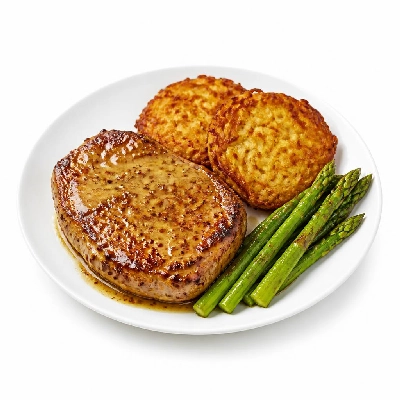 HelloFresh Dijon Pork Chops with Crispy Potato Cakes and Asparagus