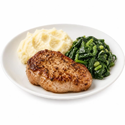 HelloFresh Dukkah-Crusted Pork Chops with Mashed Potatoes and Lemony Greens
