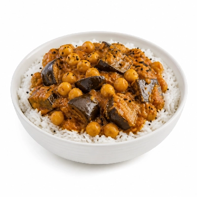 HelloFresh Fragrant Aubergine Curry with Chickpeas Coconut Rice and Nigella Seeds