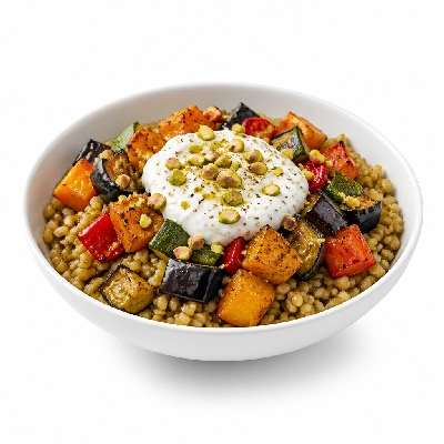 HelloFresh Freekeh Feast Bowl with Harissa-Roasted Veggies Greek Yogurt and Pistachios