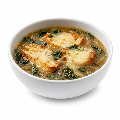 HelloFresh French Onion & Kale Soup with Gruyere Croutons