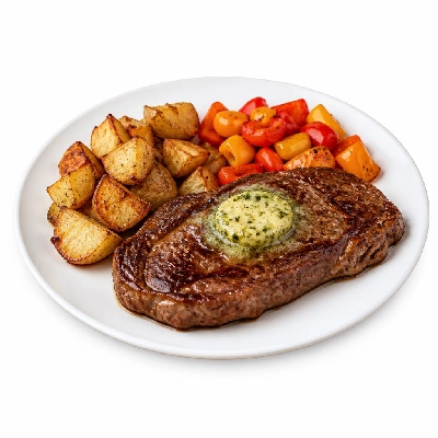 HelloFresh Garlic Herb Butter Steak with Roasted Potatoes and a Mini Bell Pepper Jumble