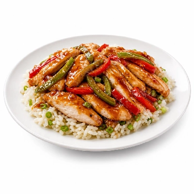 HelloFresh Ginger Soy Chicken and Bell Pepper over Buttery Scallion Rice