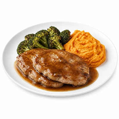 HelloFresh Good Gravy! Pork Chops with Roasted Broccoli and a Sweet Potato Carrot Mash