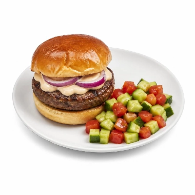 HelloFresh Greek Diner Burgers on the Grill Brioche Buns with a Cucumber Tomato Salad