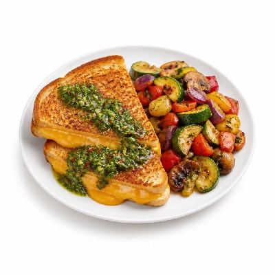 HelloFresh Grilled Cheese and Veggie Jumble with Cilantro Chimichurri