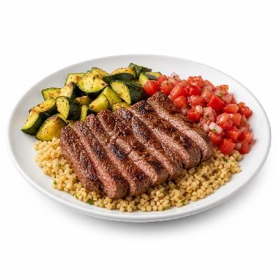 HelloFresh Grilled Mediterranean Steak over Bulgur with Zucchini and a Tomato Salsa