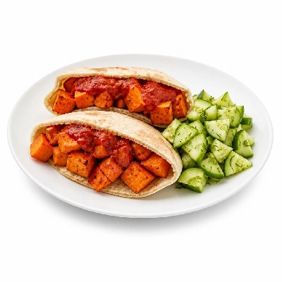 HelloFresh Harissa Sweet Potato Pita Pockets with Cucumber-Dill Salad