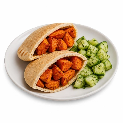 HelloFresh Harissa Sweet Potato Pita Pockets with Cucumber Dill Salad