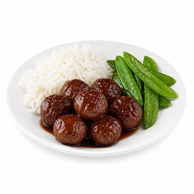 HelloFresh Hoisin-Glazed Meatballs with Jasmine Rice and Snow Peas