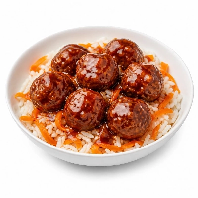 HelloFresh Hoisin Sriracha Beef Meatballs with Jasmine Rice and Carrot Ribbons