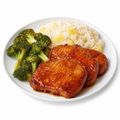 HelloFresh Hoisin-Sriracha Pork Chops with Roasted Broccoli and Ginger Rice