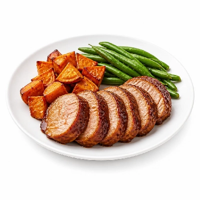 HelloFresh Honey-Glazed Pork Tenderloin with Caramelized Sweet Potatoes and Crispy Green Beans