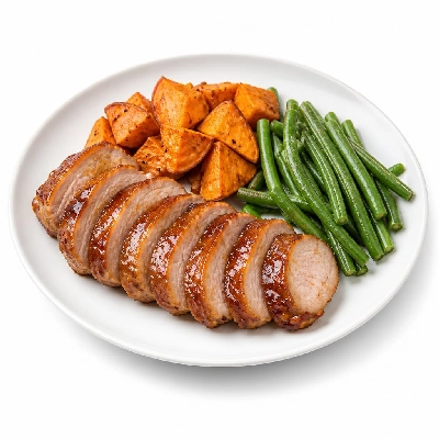 HelloFresh Honey-Glazed Pork Tenderloin with Roasted Sweet Potatoes and Green Beans