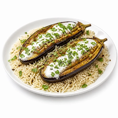HelloFresh Indian-Inspired Eggplant with Tandoori-Spiced Basmati Rice and Cilantro Yogurt Sauce