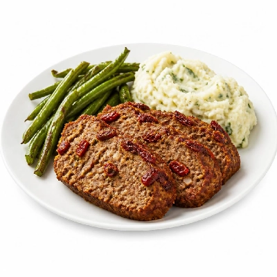 HelloFresh Italian Meatloaf with Sundried Tomatoes Roasted Green Beans and Garlic-Basil Mashed Potatoes