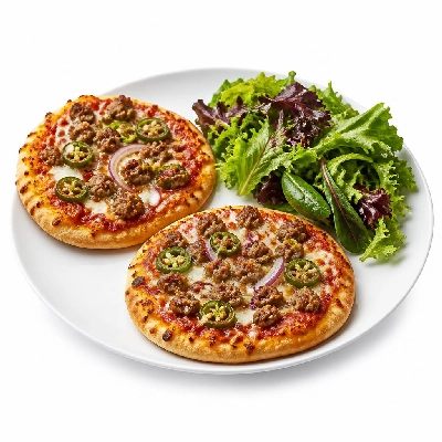 HelloFresh Italian Pork Sausage Pizzas with Pickled Jalapeno Shallot and a Side Salad