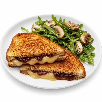 HelloFresh Jammy Fig and Brie Grilled Cheese with Arugula Mushroom Salad