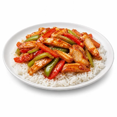 HelloFresh Kickin' Chicken Stir-Fry with Honey Sriracha Glaze and Bell Peppers over Rice