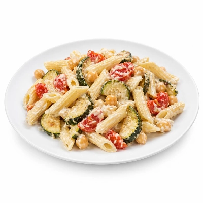 HelloFresh Kickin' Goat Cheese Penne with Roasted Zucchini Tomatoes and Chickpeas