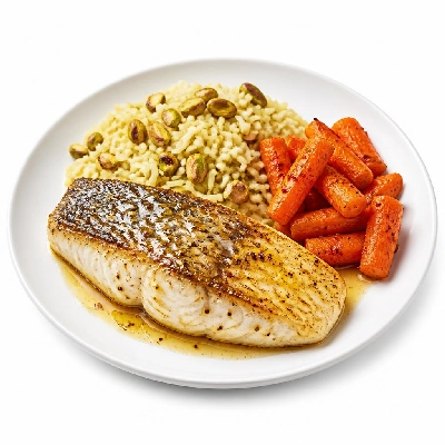HelloFresh Lemon Butter Barramundi with Pistachio Rice and Chili-Roasted Carrots