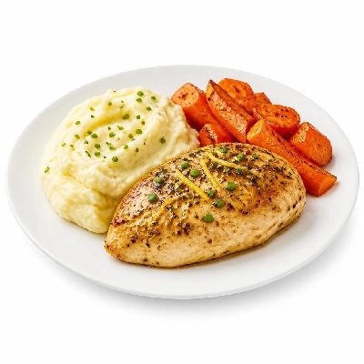 HelloFresh Lemon-Chive Chicken with Garlic Mashed Potatoes and Roasted Carrots
