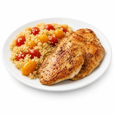 HelloFresh Lemon Rosemary Chicken Cutlets with Parmesan Couscous and Heirloom Grape Tomatoes
