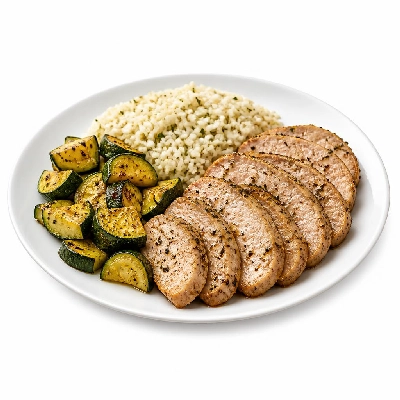 HelloFresh Lemon-Thyme Pork with Roasted Zucchini and Garlic Herb Rice