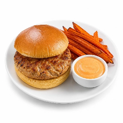 HelloFresh Lemongrass Pork Burgers with Carrot Fries and Sriracha Mayo