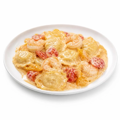 HelloFresh Lobster Ravioli and Shrimp with Heirloom Tomatoes and Tarragon Cream Sauce